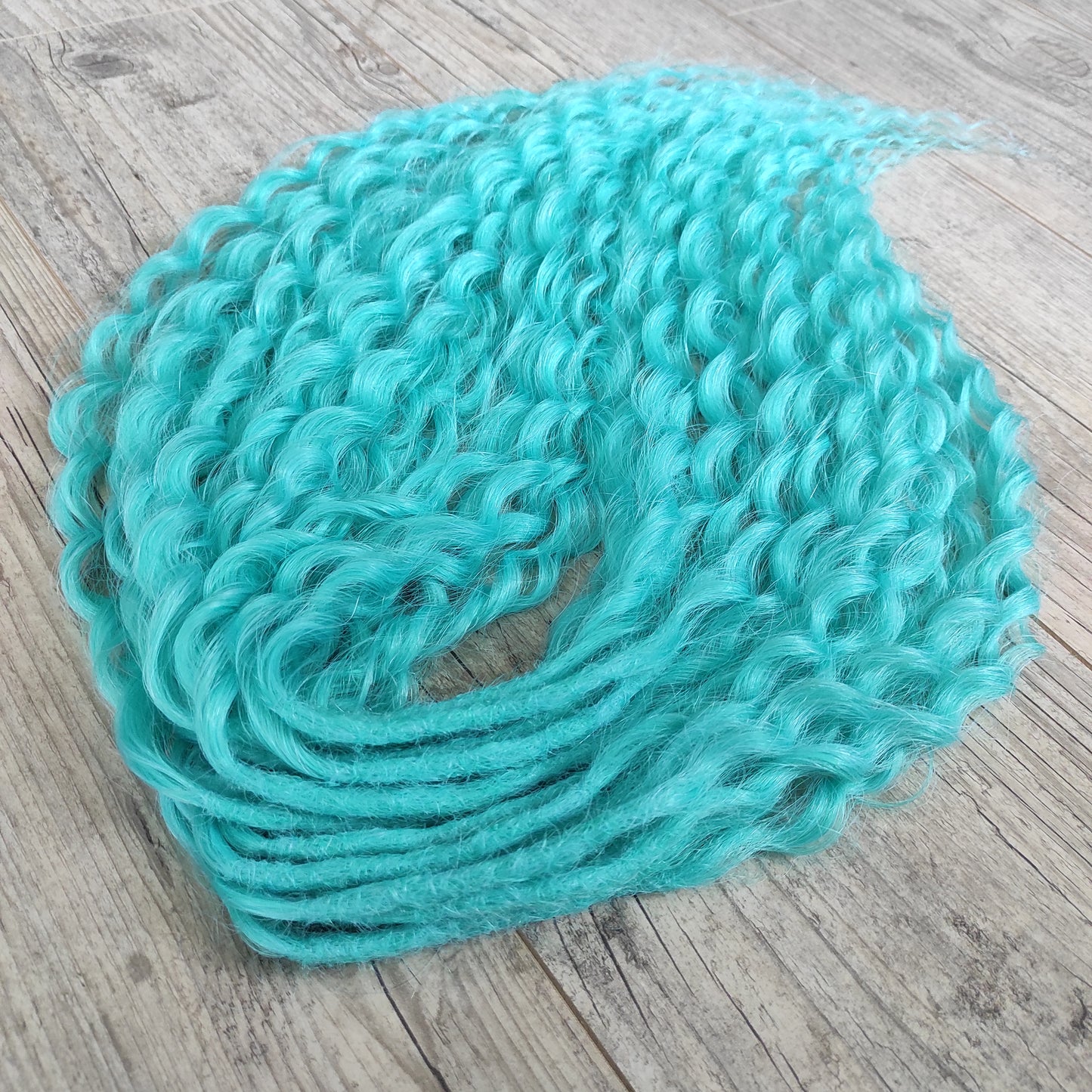 Turquoise Green synthetic DE non-brushable dreaded curls (regular or push-up/dolly)