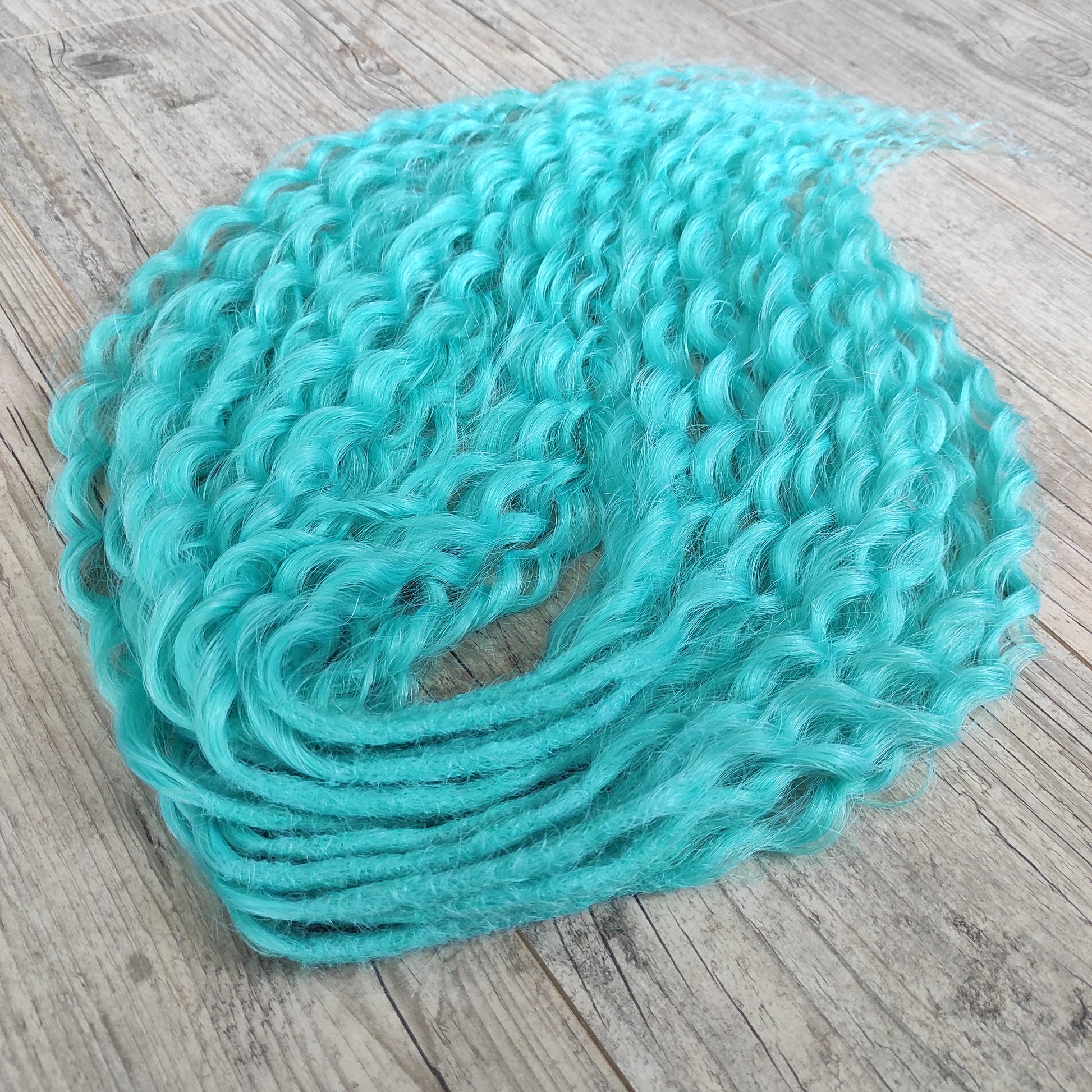 Turquoise Green synthetic DE non-brushable dreaded curls (regular or push-up/dolly)