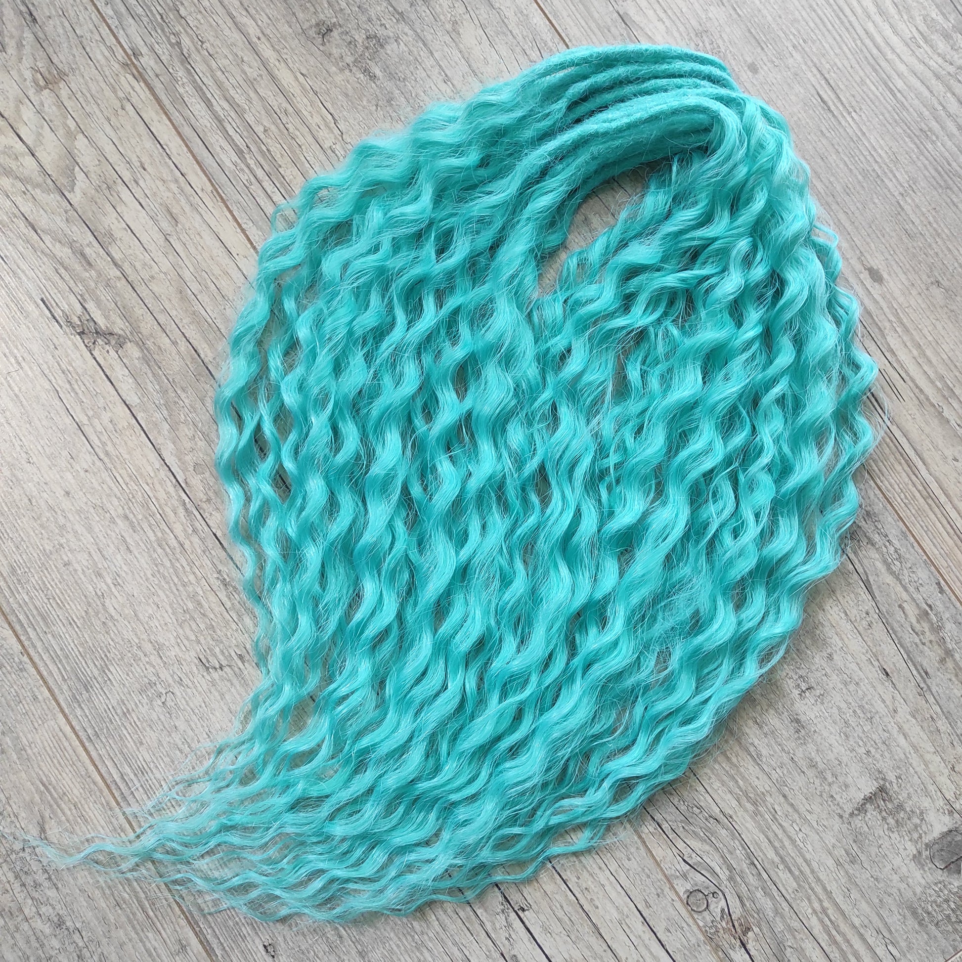 Turquoise Green synthetic DE non-brushable dreaded curls (regular or push-up/dolly)