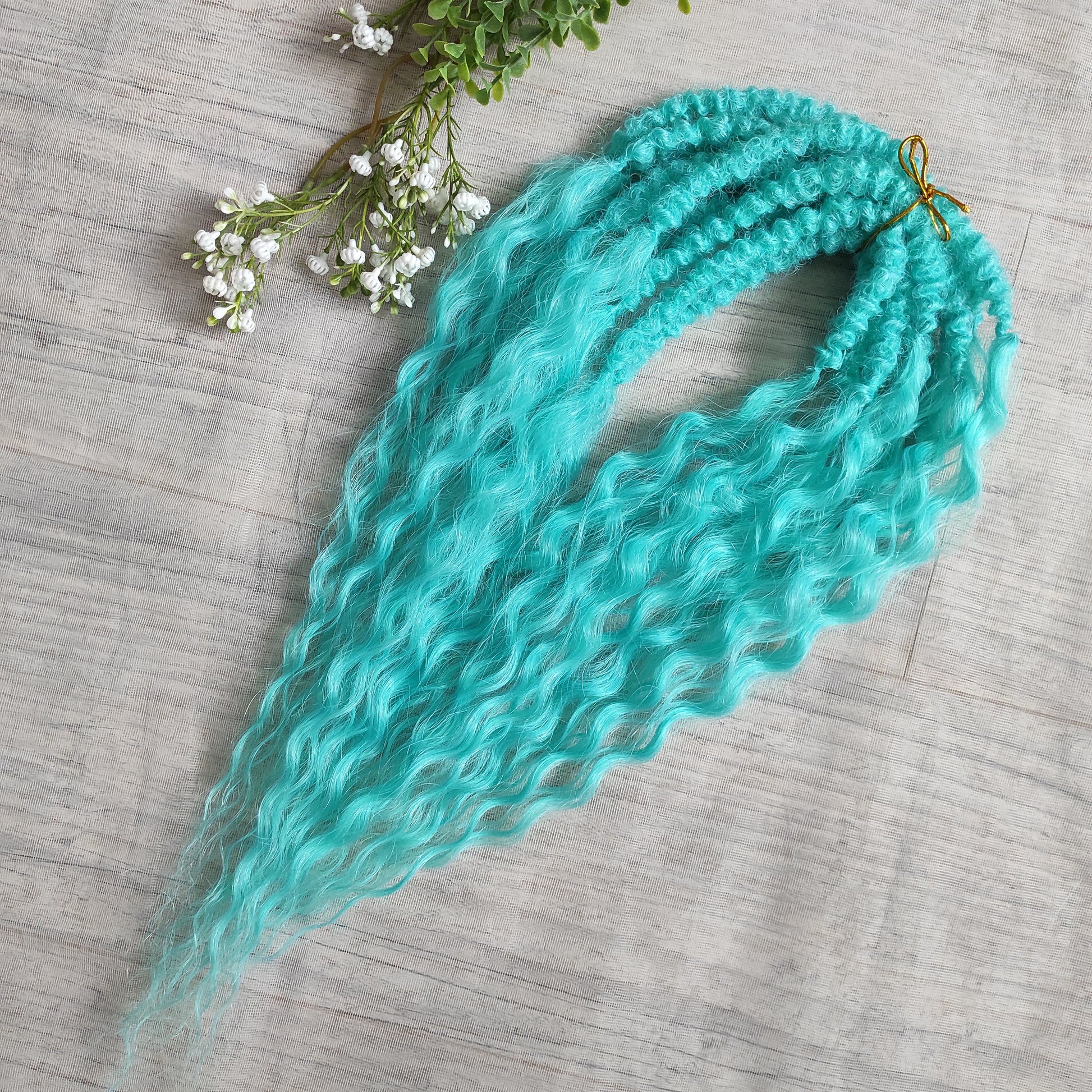 Turquoise Green synthetic DE non-brushable dreaded curls (regular or push-up/dolly)
