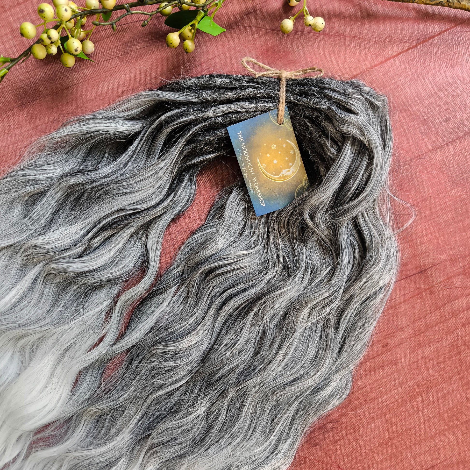 Ombre from grey to white (salt and pepper) soft, lightweight, and reusable synthetic brushable double ended wavy dreadlocks (regular dreaded, braided middle, or push-up).


The length:
Standard dreaded - 22-24 inches (55-60 cm), dreaded part ±4-5 inches
Braided middle - 22-24 inches (55-60 cm), braid ±4-5 inches folded (total ±8-10 inches)
Push-up / Dolly - 20-22 inches (50-55 cm), dreaded part ±4 inches (from working side)