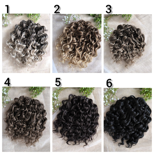 Short 10" brown and black standard dreaded synthetic curls