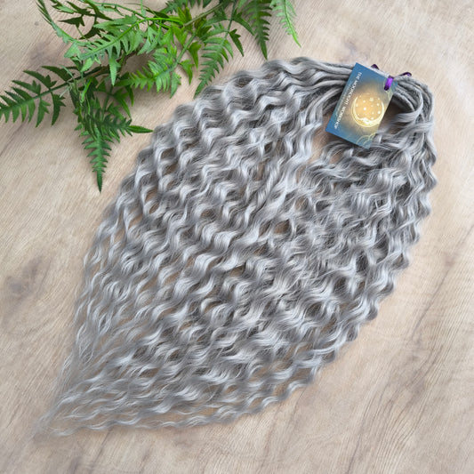 Silver soft, lightweight, and reusable synthetic double ended regular curls (NOT BRUSHABLE).