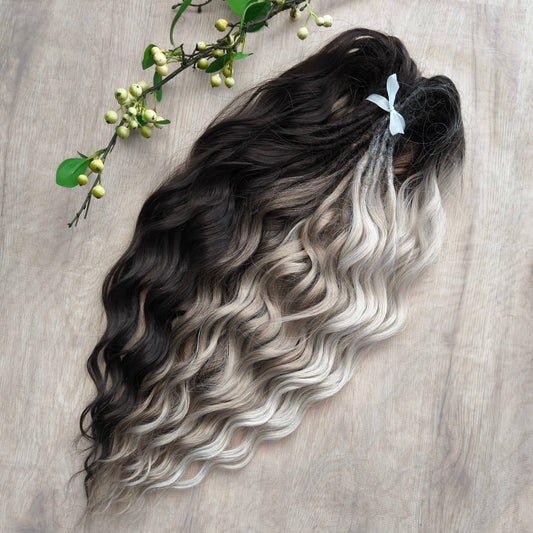 Smoky mix: brown and blonde BRUSHABLE synthetic DE dreaded curls (regular or push-up/dolly)