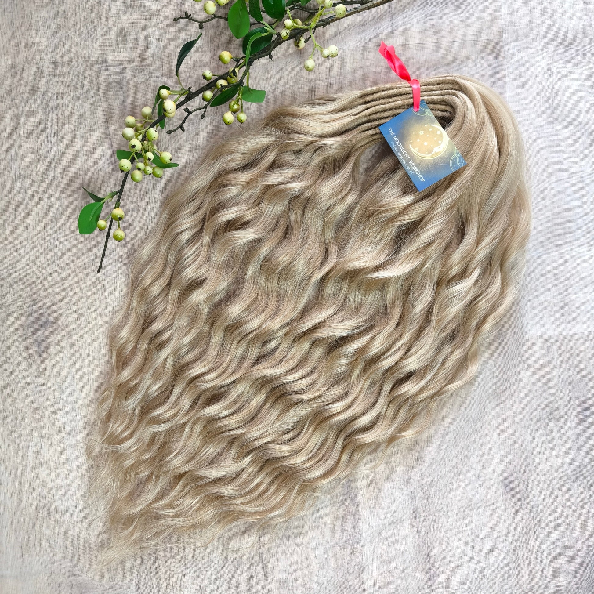 Natural golden blonde  BRUSHABLE synthetic DE dreaded curls (regular, braided middle, or push-up) 