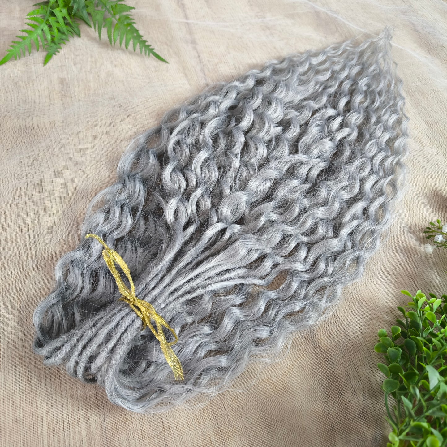 Silver soft, lightweight, and reusable synthetic double ended regular curls (NOT BRUSHABLE).