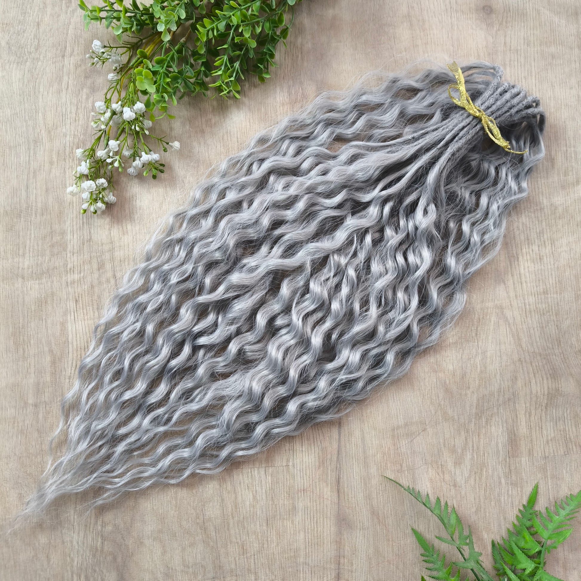 Silver soft, lightweight, and reusable synthetic double ended regular curls (NOT BRUSHABLE).