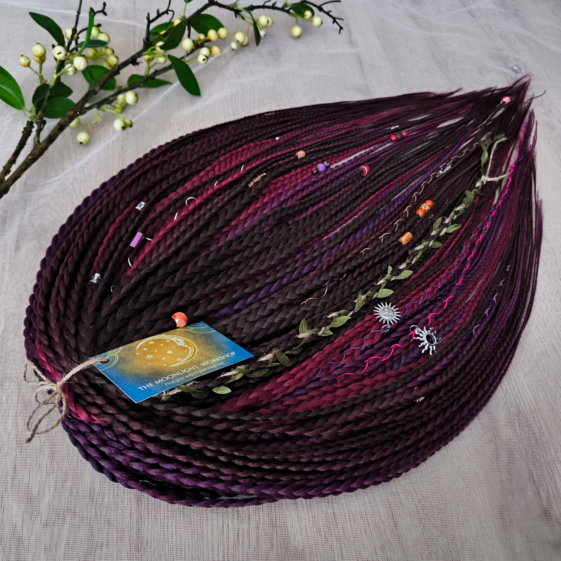 synthetic double ended braids in brown, maroon, and purple colors 22-24 inches