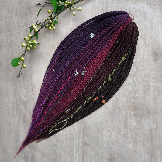 Ready to ship: 55 synthetic double ended braids in brown, maroon, and purple colors 22-24"