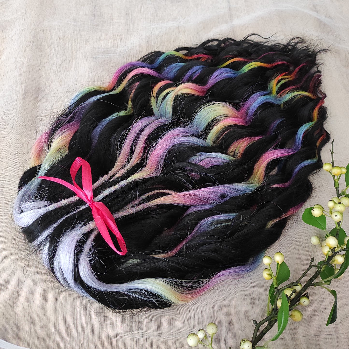 Black Rainbow BRUSHABLE synthetic DE dreaded curls (regular, braided middle or push-up)