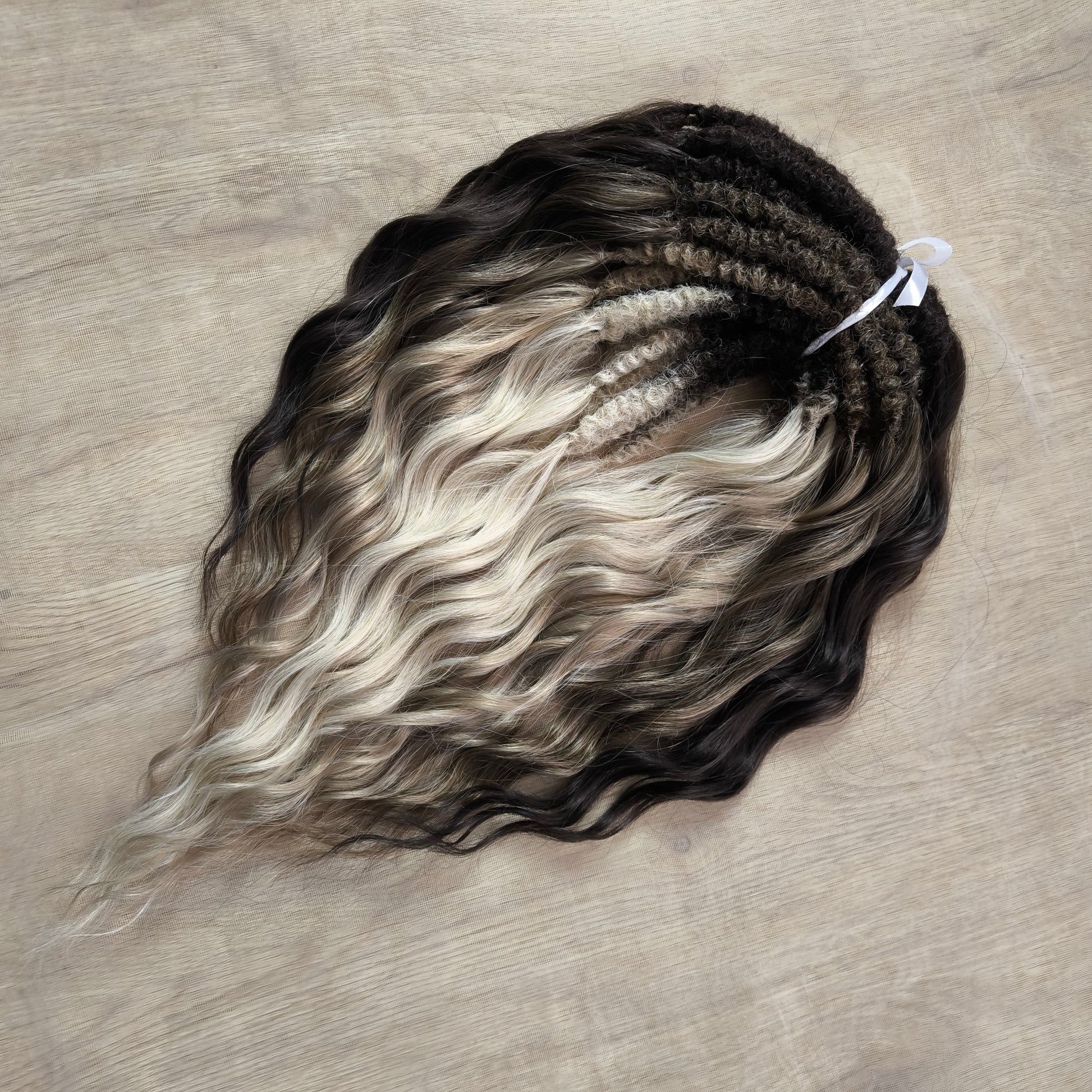 Smoky mix: brown and blonde BRUSHABLE synthetic DE dreaded curls (regular or push-up/dolly)