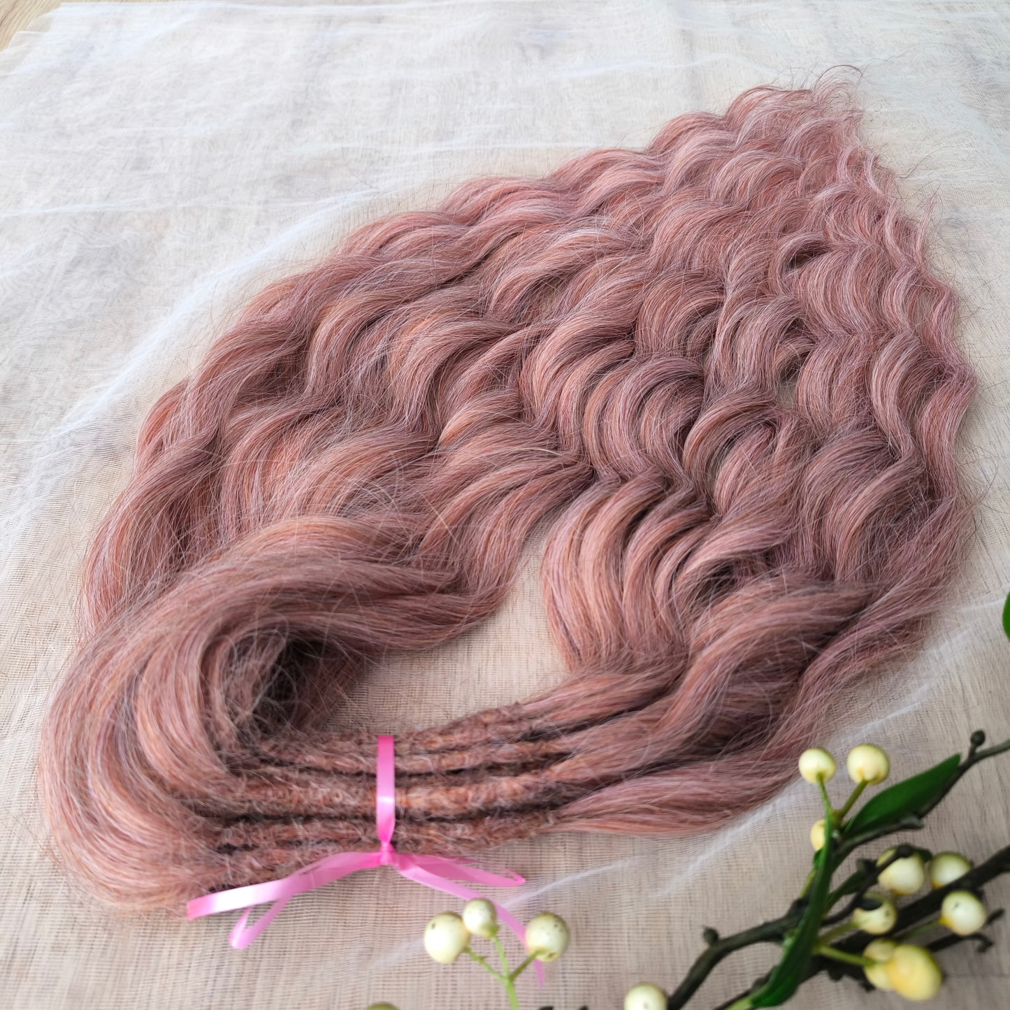 Strawberry blonde (pink) BRUSHABLE synthetic DE wavy dreadlocks (regular dreaded, braided middle or push-up/dolly)
