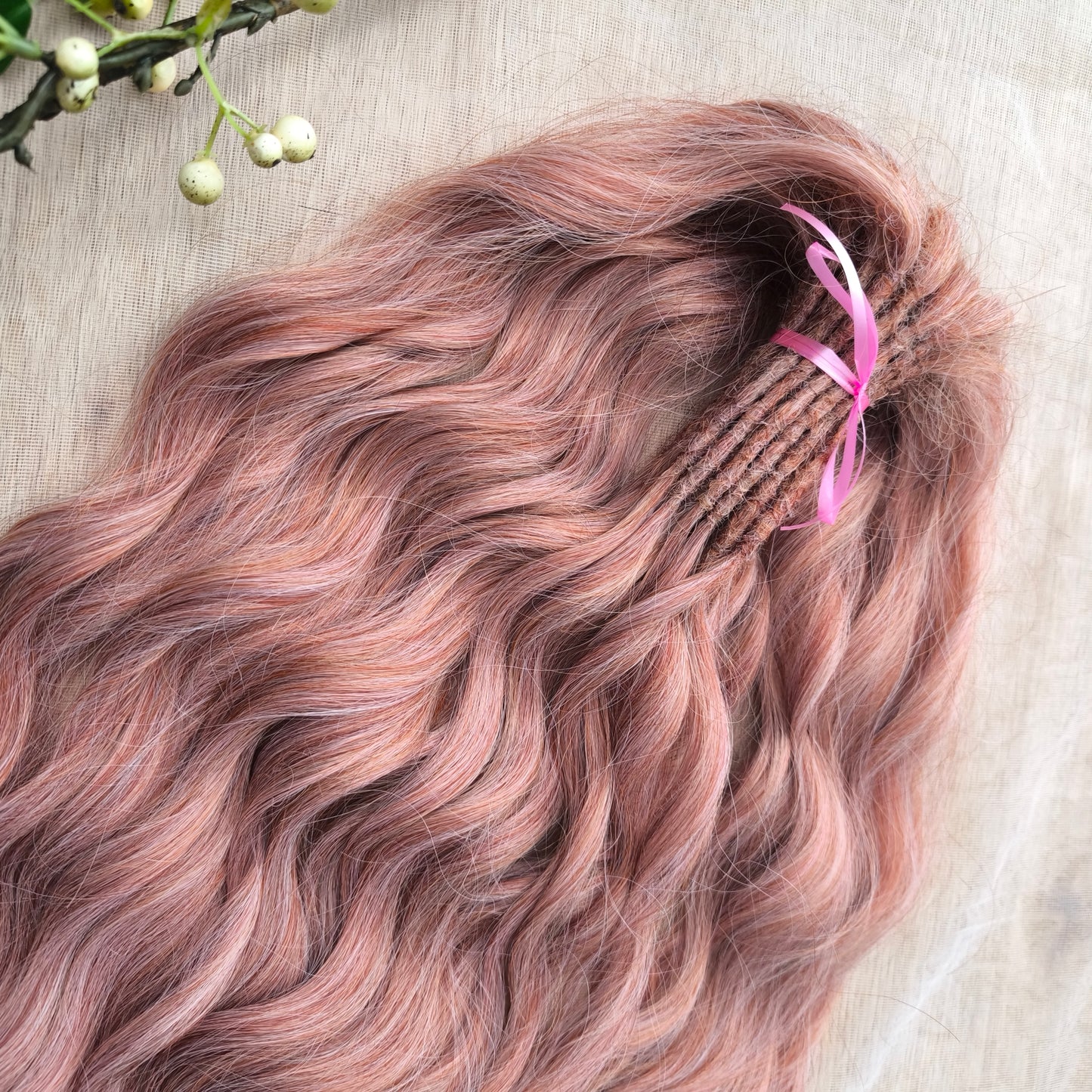 Strawberry blonde (pink) BRUSHABLE synthetic DE wavy dreadlocks (regular dreaded, braided middle or push-up/dolly)