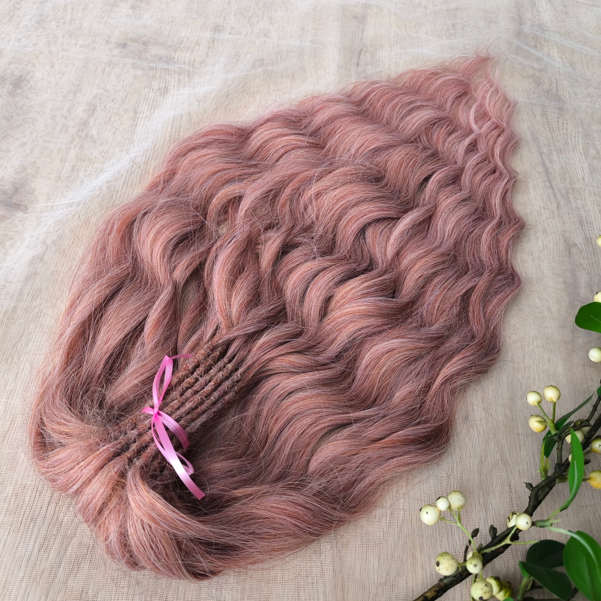 Strawberry blonde (pink) BRUSHABLE synthetic DE wavy dreadlocks (regular dreaded, braided middle or push-up/dolly)