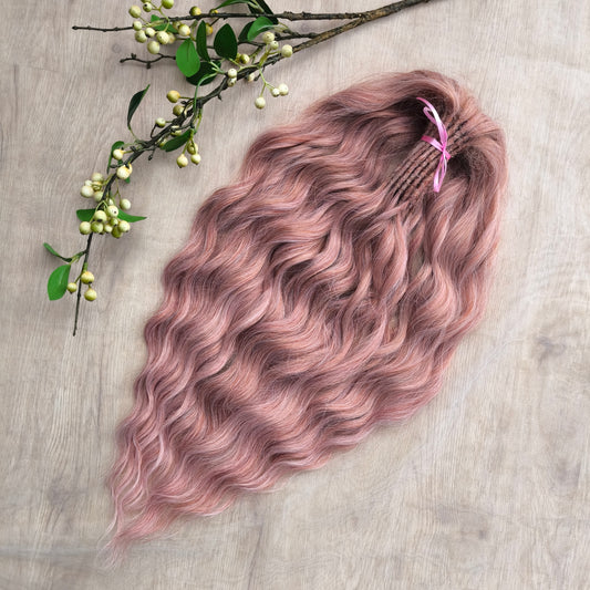 Strawberry blonde (pink) BRUSHABLE synthetic DE wavy dreadlocks (regular dreaded, braided middle or push-up/dolly)