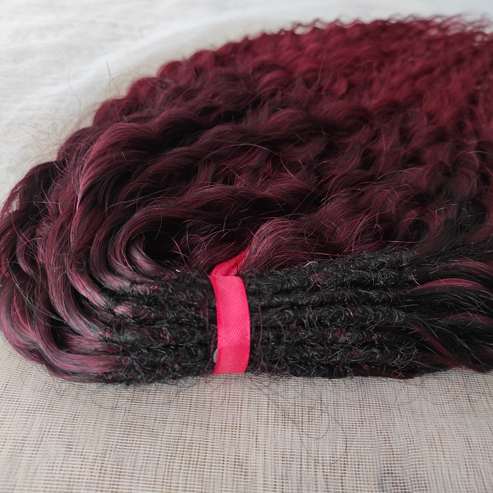 Burgundy dreaded curls (regular or push-up/Dolly): soft synthetic maroon wavy dreadlocks 