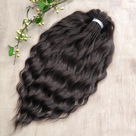 Dark chocolate brown soft, lightweight, and reusable synthetic brushable double ended wavy dreadlocks (regular dreaded or push-up).