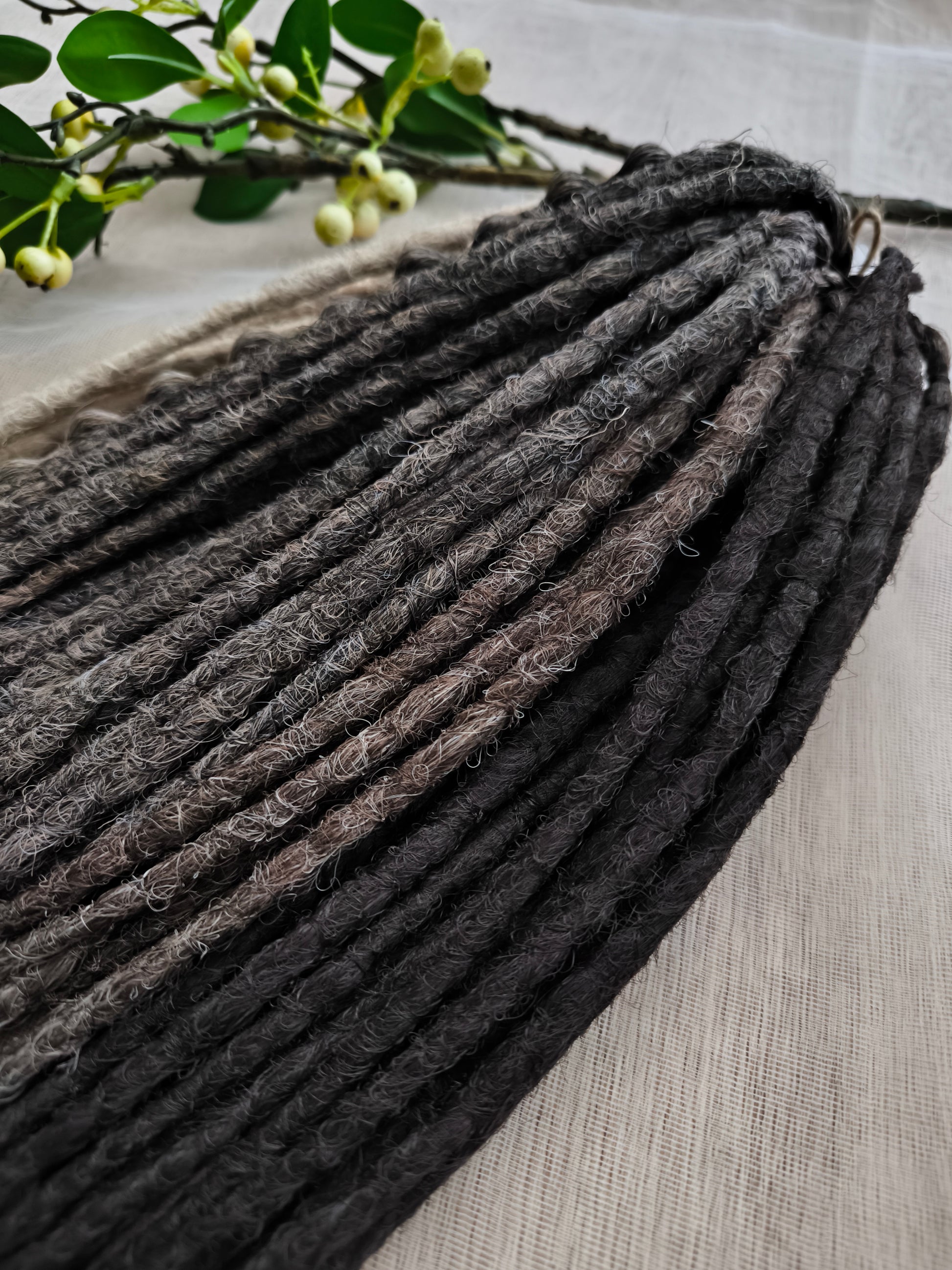 Wheat & Cocoa - a warm, natural blend of crochet dreads in wheat blonde, dark blonde with a smooth ombré transition, brown, and rich cocoa tones.

Length - 22-24 inches (55-60 cm)
Thickness of the dreads - ±0.8-1 cm