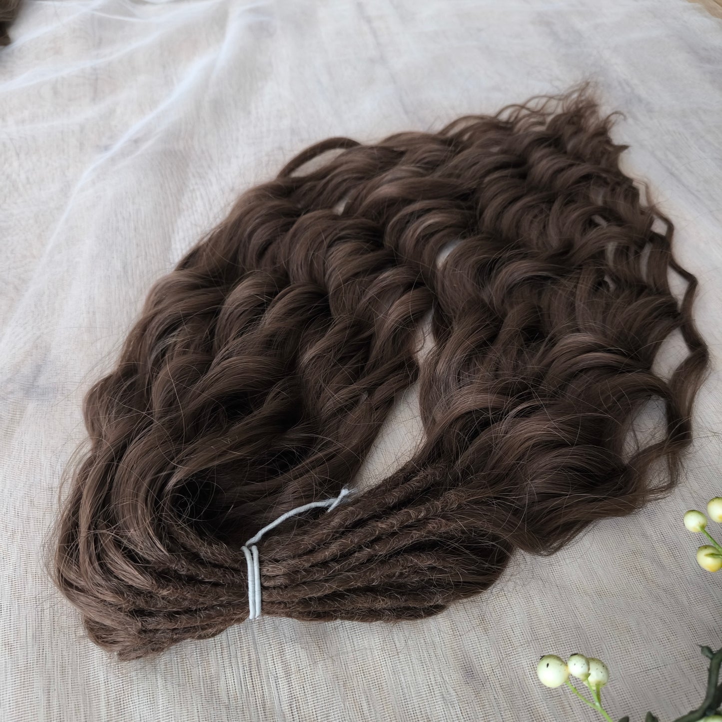 brown soft, lightweight, and reusable synthetic brushable double ended wavy dreadlocks (regular dreaded, braided middle or push-up).