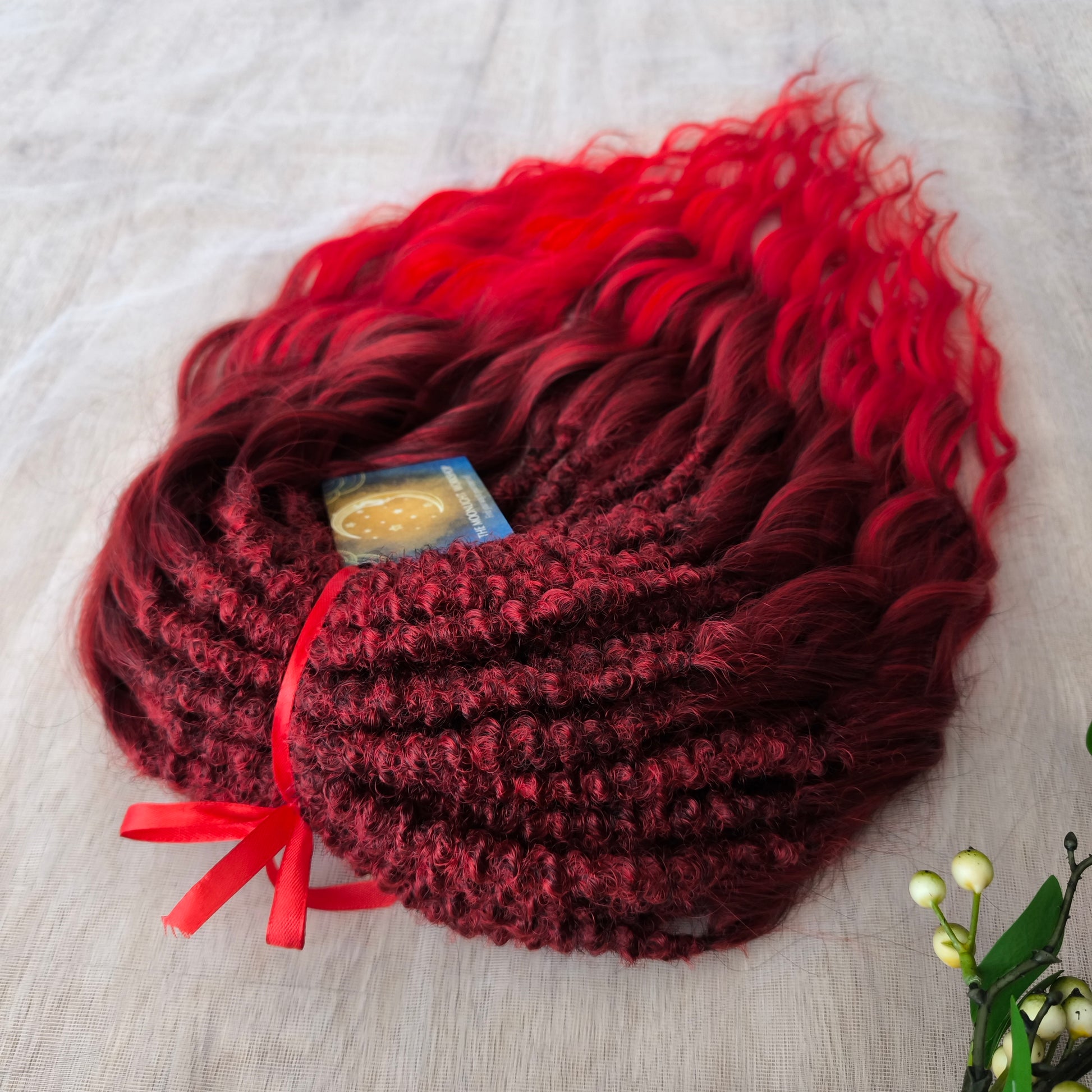 Ombre dark red to bloody red brushable, soft, lightweight, and reusable synthetic dreaded curls (standard dreaded or push-up)