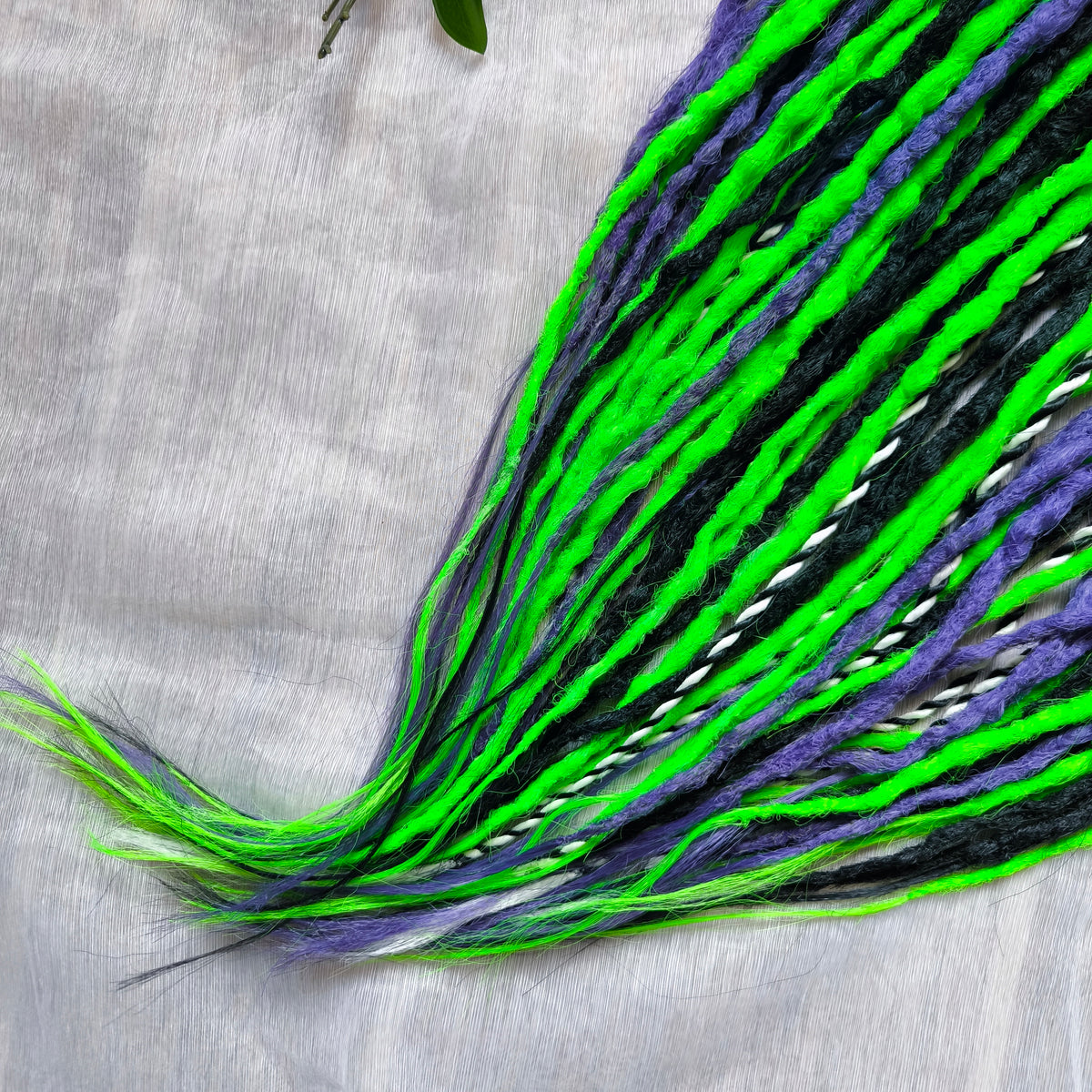 Beetlejuice - 30 DE Black, purple, and vibrant green synthetic set of double ended crochet textured dreads and Senegalese twists