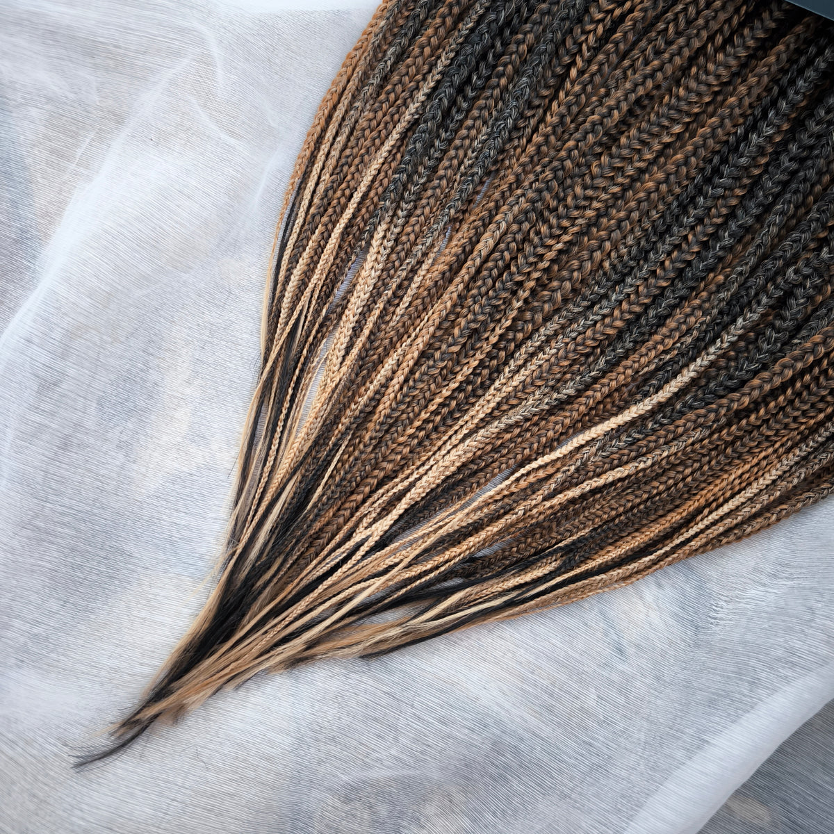 Truffle - a soft, lightweight, and reusable set of 50 DE 3D/stereo/heart braids. A rich blend of dark chocolate, coffee, caramel, and creamy shades. 
