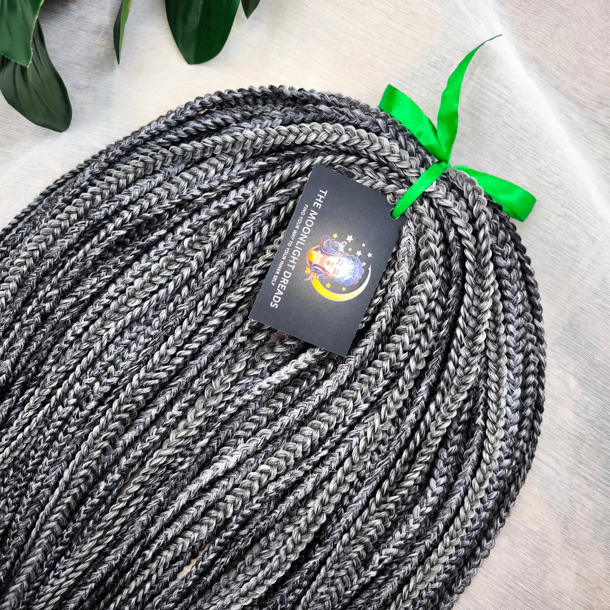 Black Amethyst - 50 double ended ready-to-ship black and silver/grey synthetic 3D/stereo/heart braids. Soft, lightweight, and reusable dark mysterious monochromatic blend. 