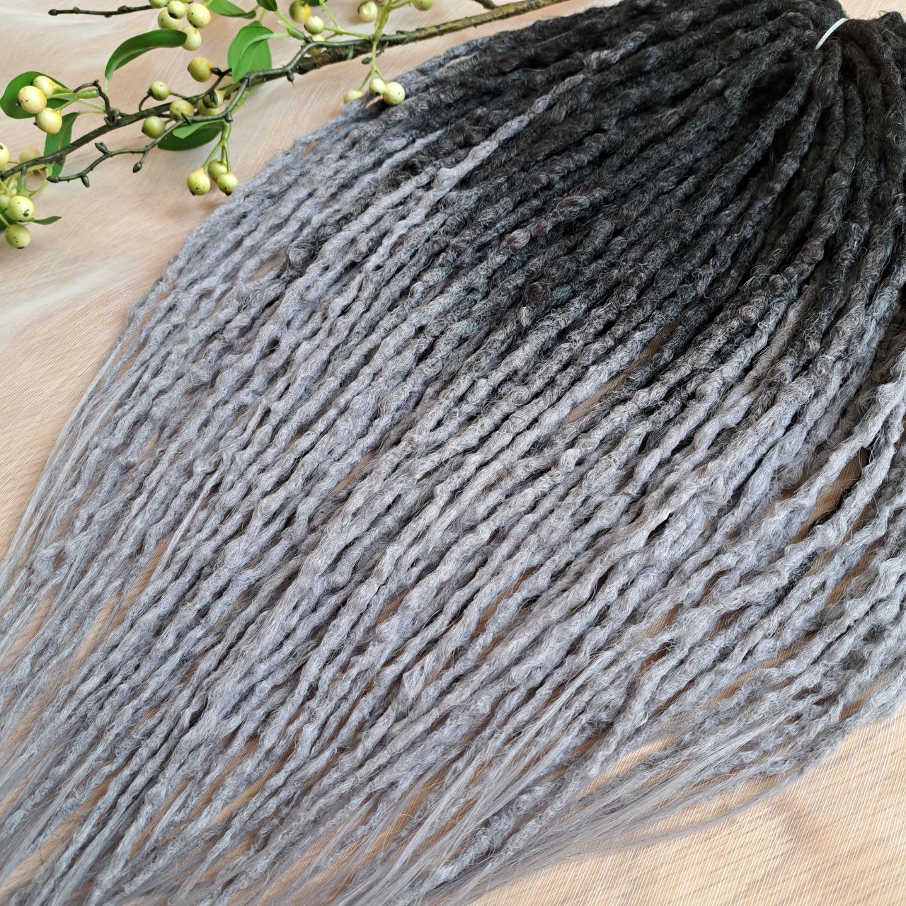 Ready to ship: Shadow Fade - synthetic set of 43 DE 23 inches crochet textured dreads, ombre Black to grey 