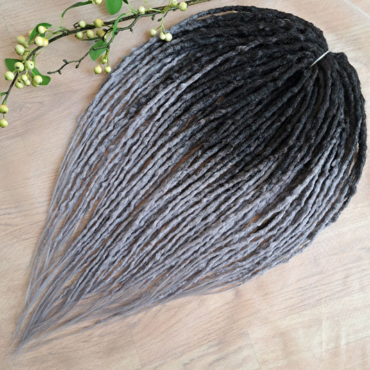 Ready to ship: Shadow Fade - synthetic set of 43 DE 23 inches crochet textured dreads, ombre Black to grey 