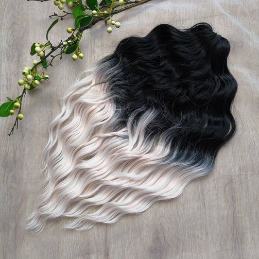 Ombre from black to light pink/blonde soft, lightweight, and reusable synthetic brushable double ended wavy dreadlocks (regular dreaded, braided middle or push-up).