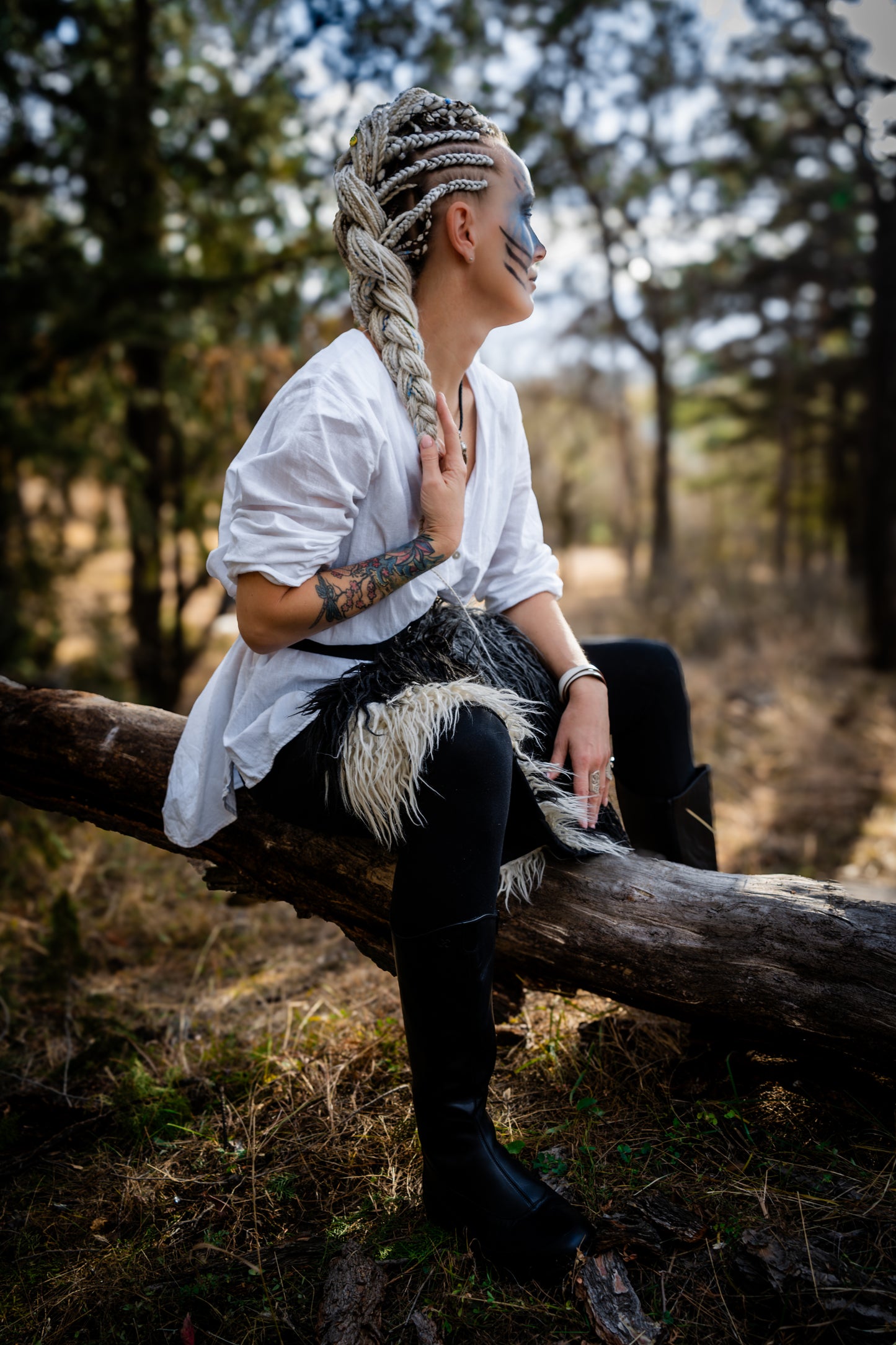 This set of synthetic dreadlocks combines elements of a Viking-inspired aesthetic.
Scandinavian blonde double ended crochet bumpy dreads, braids, and Senegalese twists. Decoration is included. Reusable lightweight set made from high-quality synthetic hypoallergenic material kanekalon.

Standard length: ±22-24 inches (55-60 cm)
Thickness of dreads and braids: ±0.8 cm