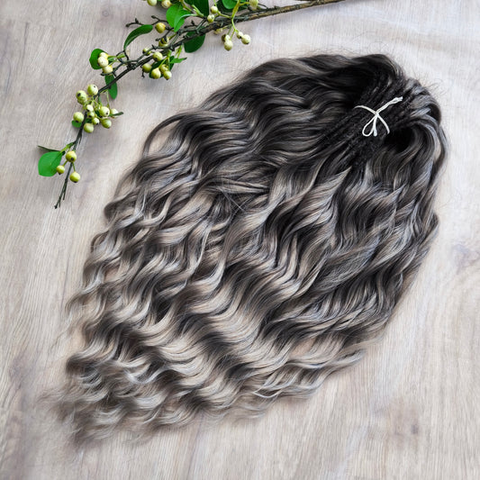 Ash ombre from light brown to wheat blonde soft, lightweight, and reusable synthetic brushable double ended wavy dreadlocks (regular dreaded, braided middle or push-up).