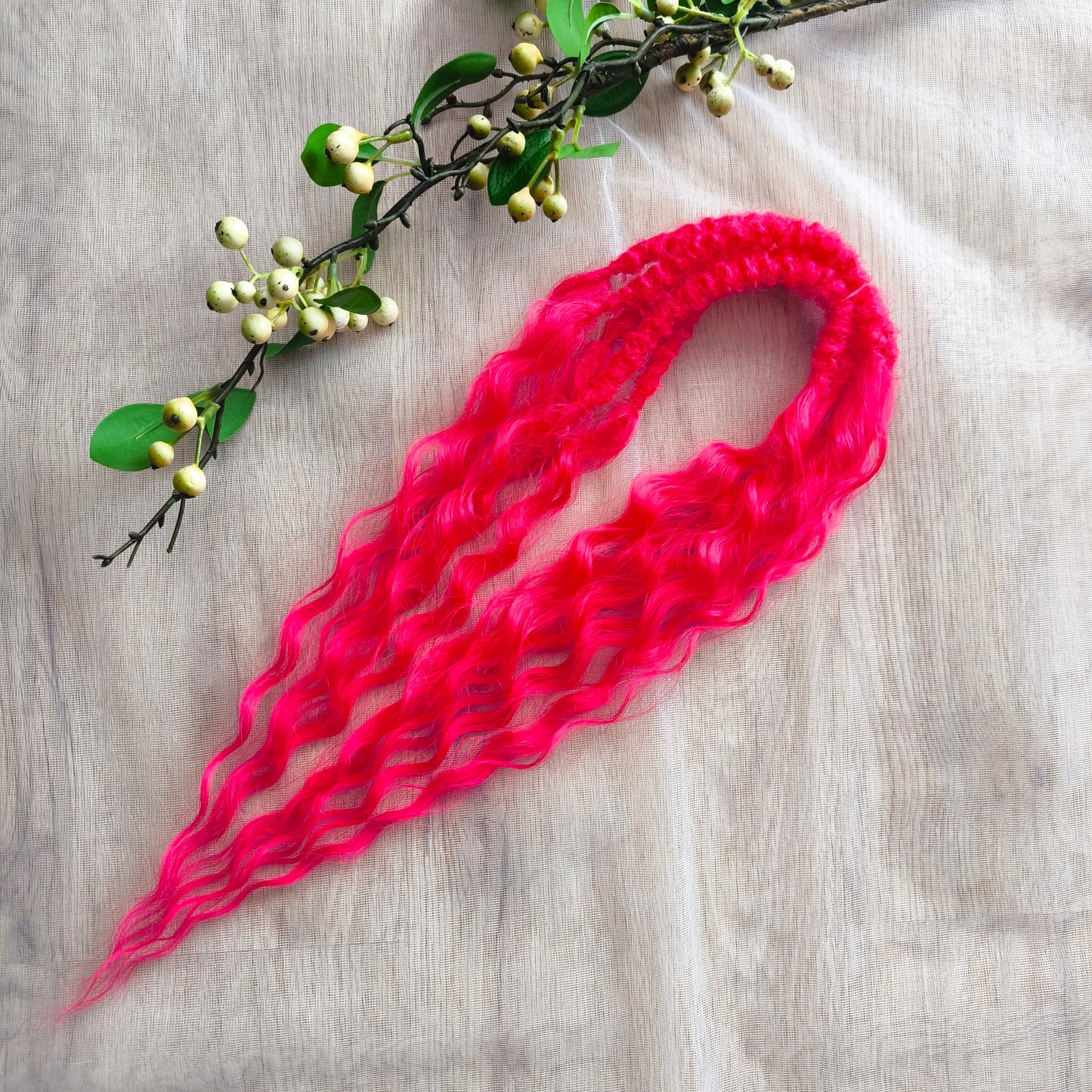 soft, lightweight, and reusable synthetic set of double ended NON-BRUSHABLE hot pink fuchsia curls. 