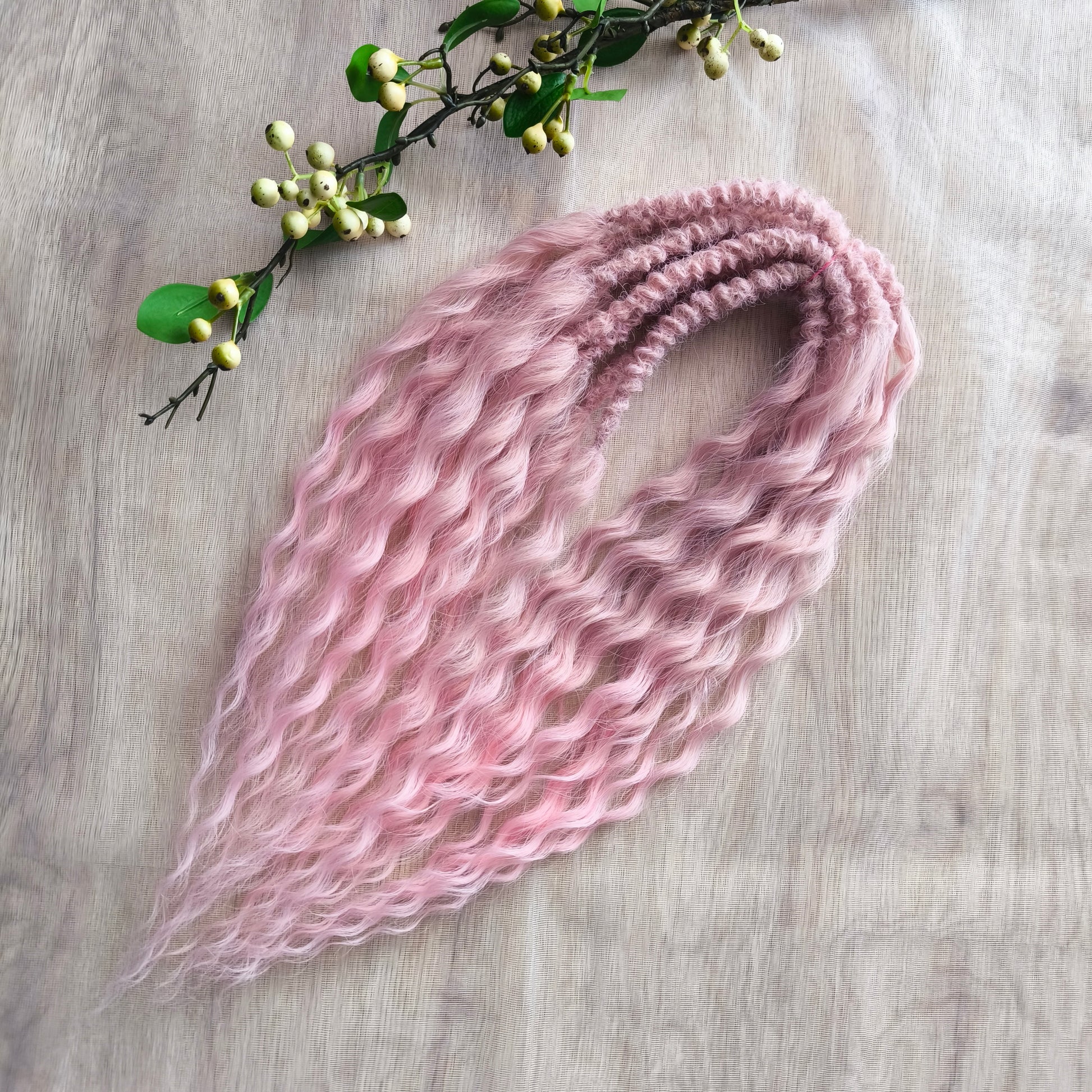 soft, lightweight, and reusable synthetic double ended NON-BRUSHABLE dusty pink curls.