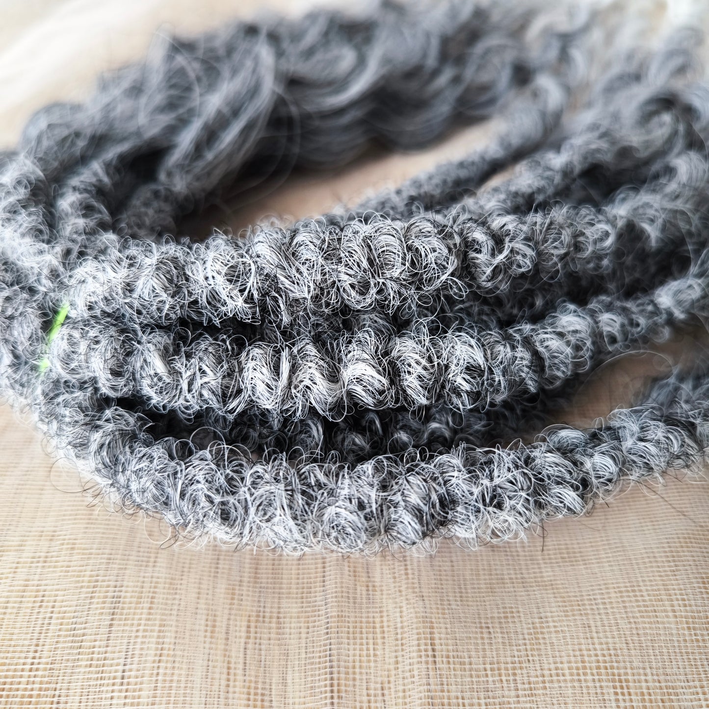 Salt and pepper: ombre from grey to white soft, lightweight, and reusable synthetic brushable double ended wavy dreadlocks (NOT BRUSHABLE).

The length:
Standard dreaded - 22-24 inches (55-60 cm), dreaded part ±3-4 inches
Push-up / Dolly - 20-22 inches (50-55 cm), dreaded part ±4 inches