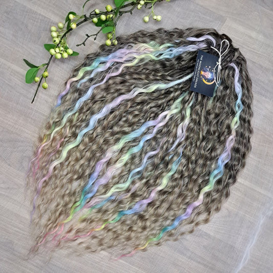 Ready to ship: Ombre Ash Wheat Blonde & Pastel Rainbow set of 45 DE synthetic non-brushable dreaded curls 22-24 inches