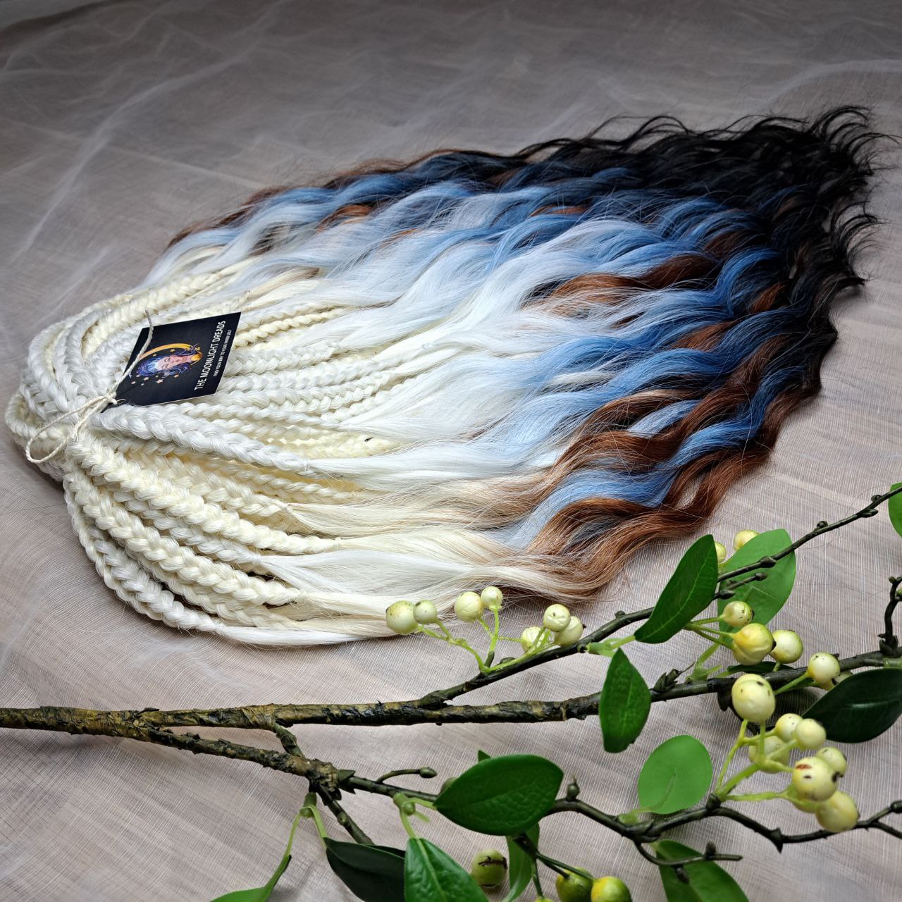 This set blends creamy blonde, cool ice-blue, medium chestnut, and deep brown into a smooth, natural-looking gradient.
Soft, lightweight, and reusable synthetic brushable double-ended wavy dreadlocks (available as regular dreaded, braided middle, or push-up).

Perfect for those who prefer calm, neutral, and balanced tones with a cool-to-warm transition.
