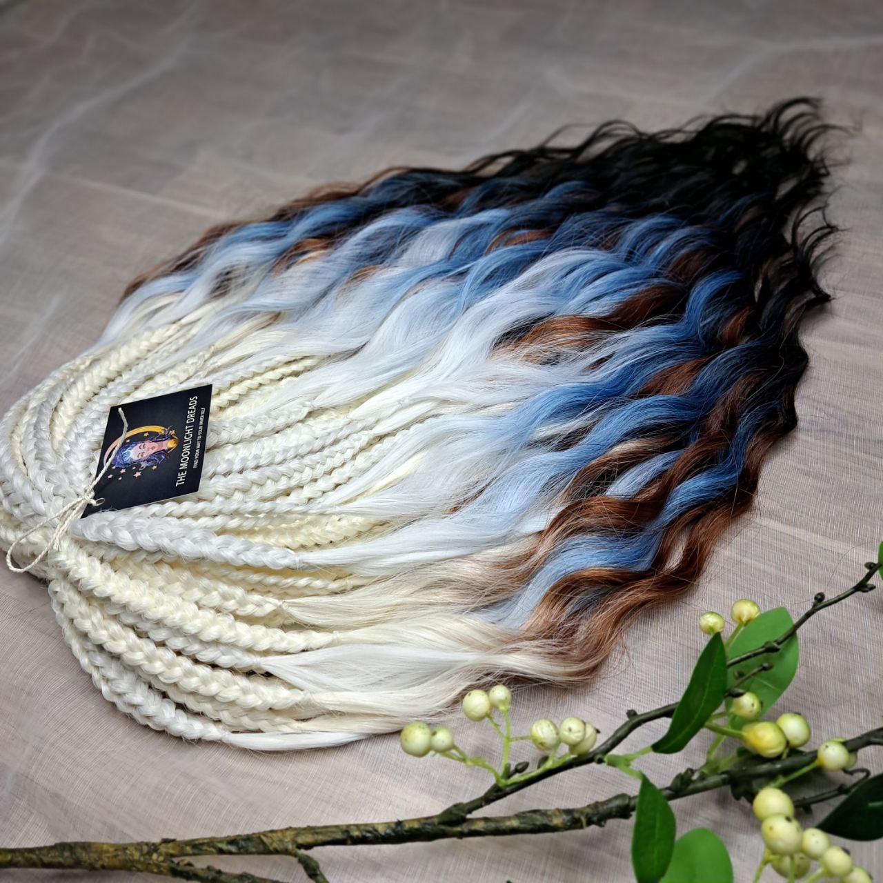 This set blends creamy blonde, cool ice-blue, medium chestnut, and deep brown into a smooth, natural-looking gradient.
Soft, lightweight, and reusable synthetic brushable double-ended wavy dreadlocks (available as regular dreaded, braided middle, or push-up).

Perfect for those who prefer calm, neutral, and balanced tones with a cool-to-warm transition.