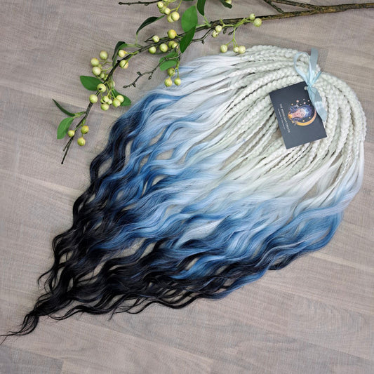 Ombre from white to blue BRUSHABLE synthetic DE curls (regular dreaded, braided middle or push-up)