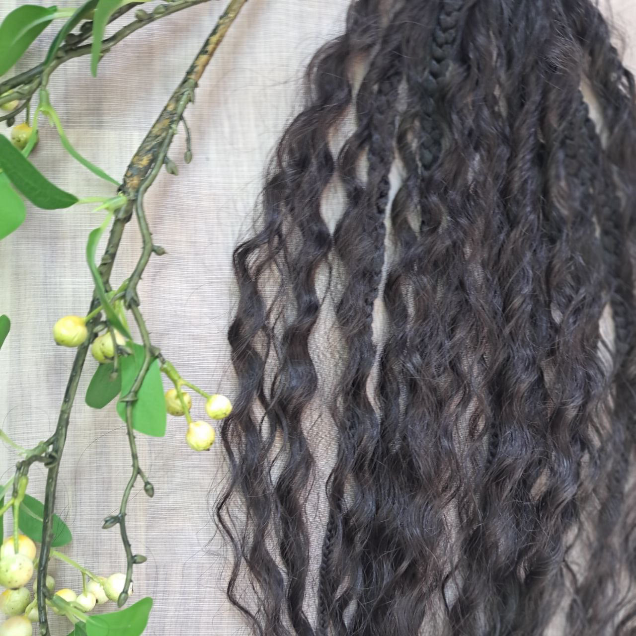 Braids, dreads, and curls on an elastic band — a simple way to transform a ponytail without installing a set. Easy to put on and remove whenever you like. A great option if you can’t install dreads or braids. Also, a perfect gift for kids 🎁

These scrunchies add instant length, volume, and texture — whether you prefer bold colors or natural shades.

Length: 22–24 inches.
Each hair tie includes 12–14 pieces, depending on the style.

Choose from the available designs shown, or contact us for a custom order.