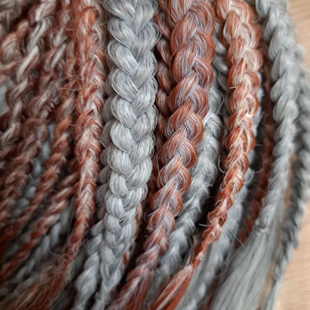 Silver Copper Blend: soft, lightweight, and reusable set of curls with a braided middle. A mix of soft silver, warm copper, and light apricot tones - created to blend seamlessly for a client with natural grey hair