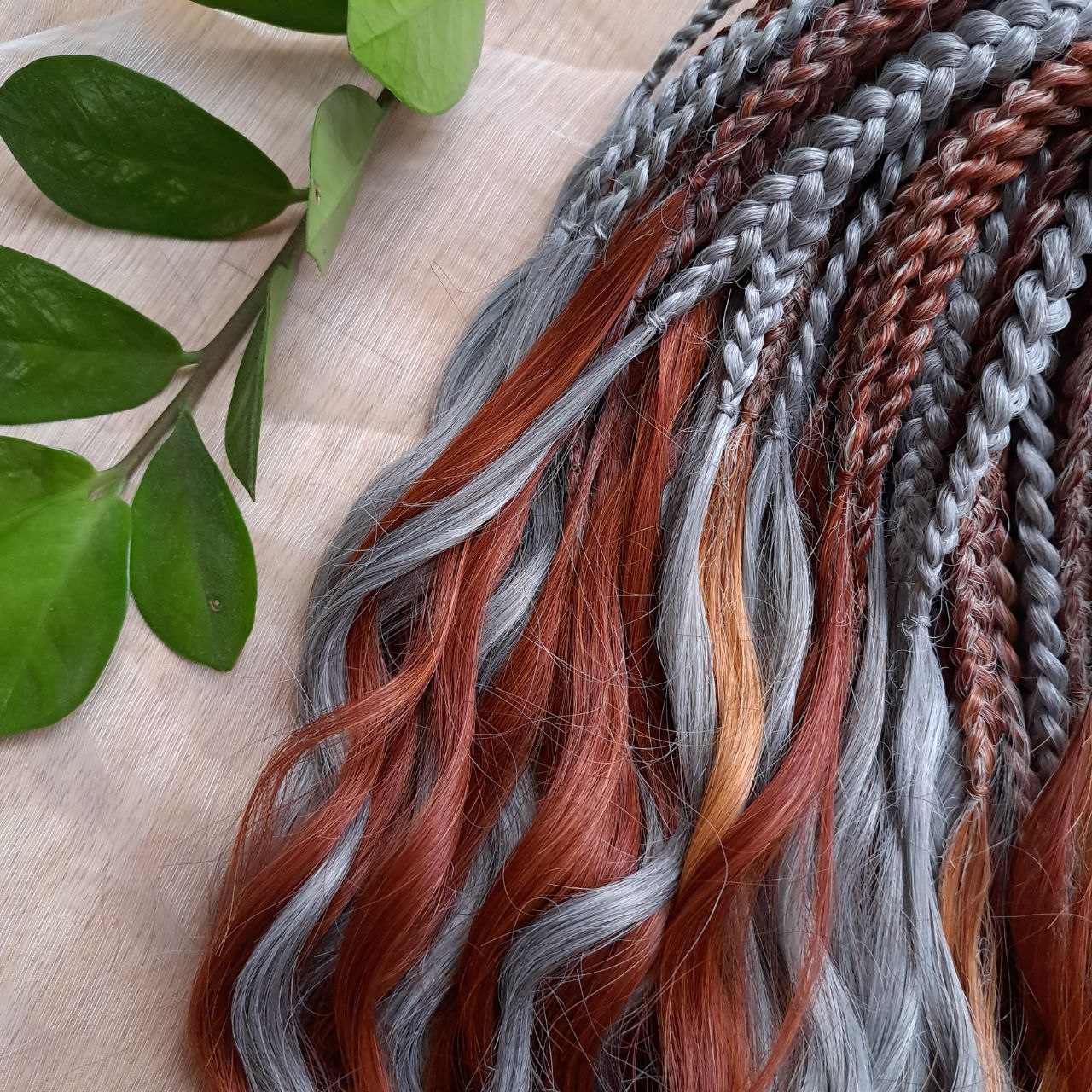 Silver Copper Blend: soft, lightweight, and reusable set of curls with a braided middle. A mix of soft silver, warm copper, and light apricot tones - created to blend seamlessly for a client with natural grey hair
