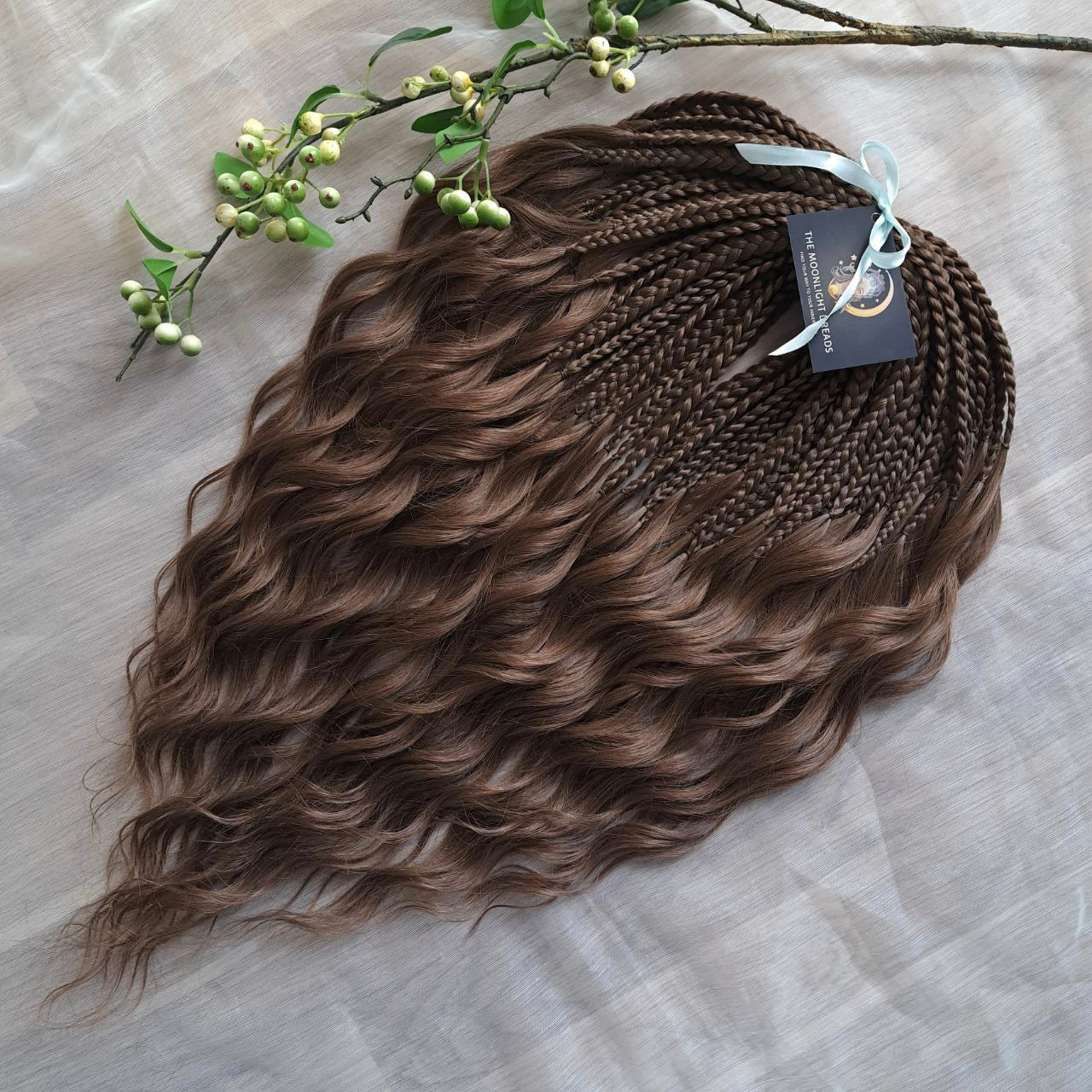 brown soft, lightweight, and reusable synthetic brushable double ended wavy dreadlocks (regular dreaded, braided middle or push-up).