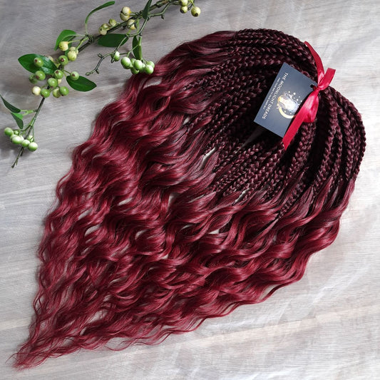Ombre dark burgundy synthetic brushable curls (regular dreaded, braided middle or push-up)