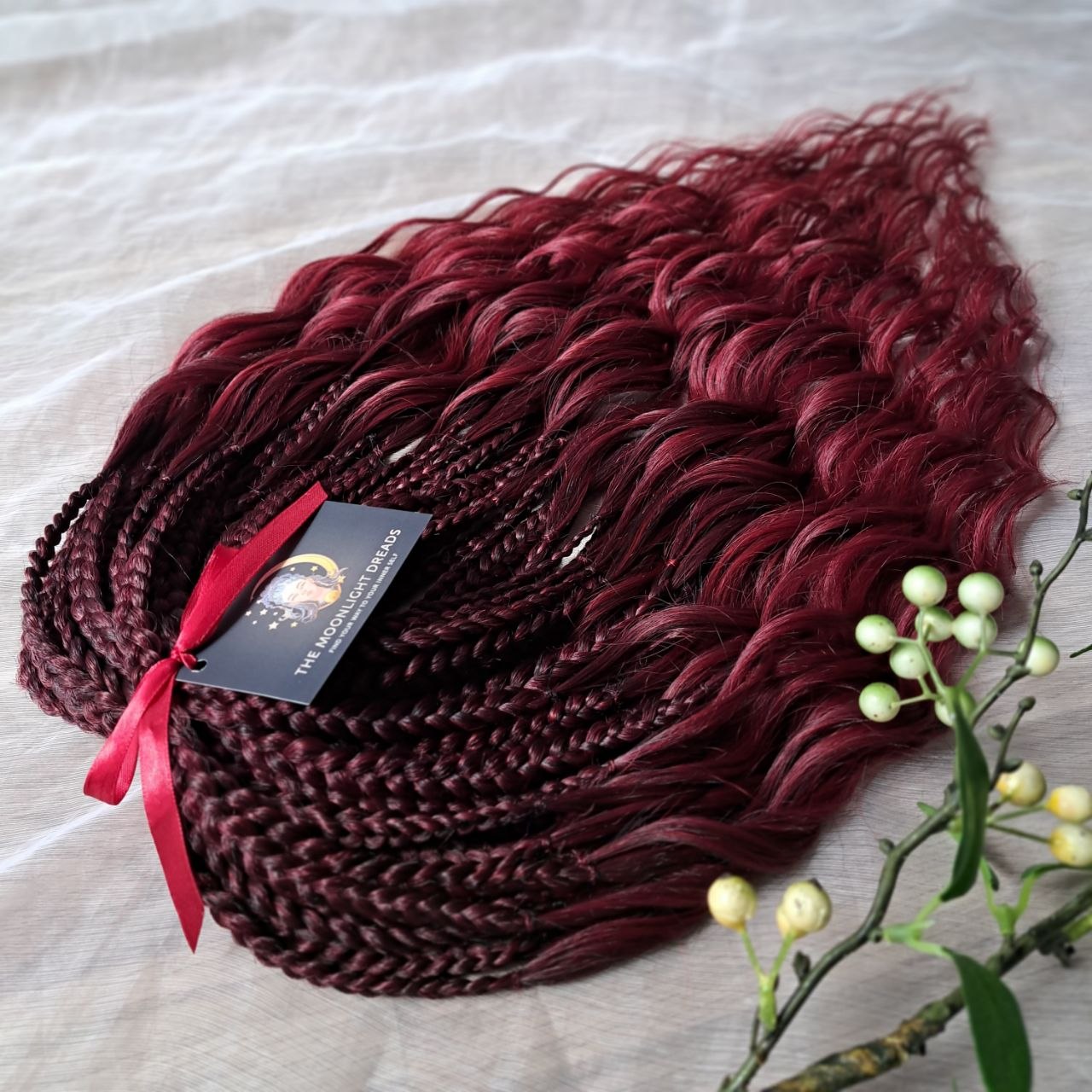Ombre dark burgundy synthetic brushable curls (regular dreaded, braided middle or push-up)