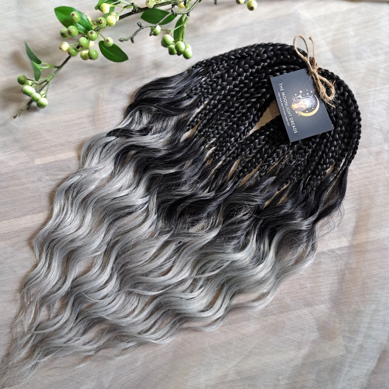 ombre from black to gray BRUSHABLE synthetic DE dreaded curls (regular dreaded, braided middle or push-up)