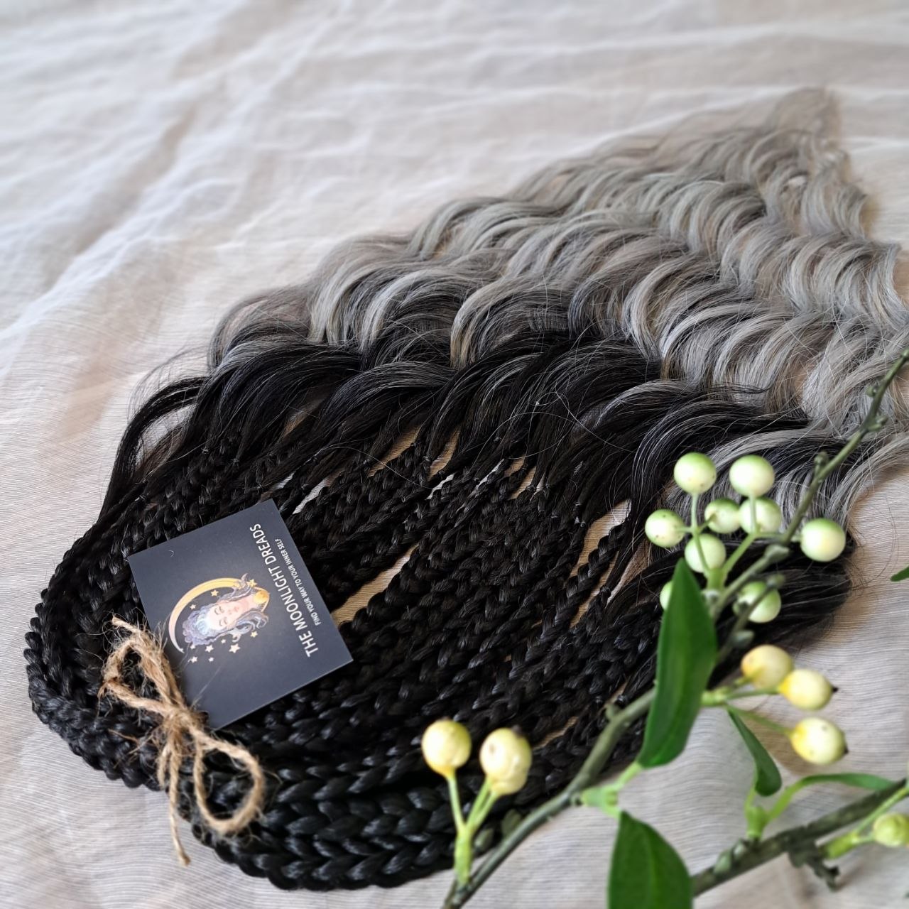 ombre from black to gray BRUSHABLE synthetic DE dreaded curls (regular dreaded, braided middle or push-up)