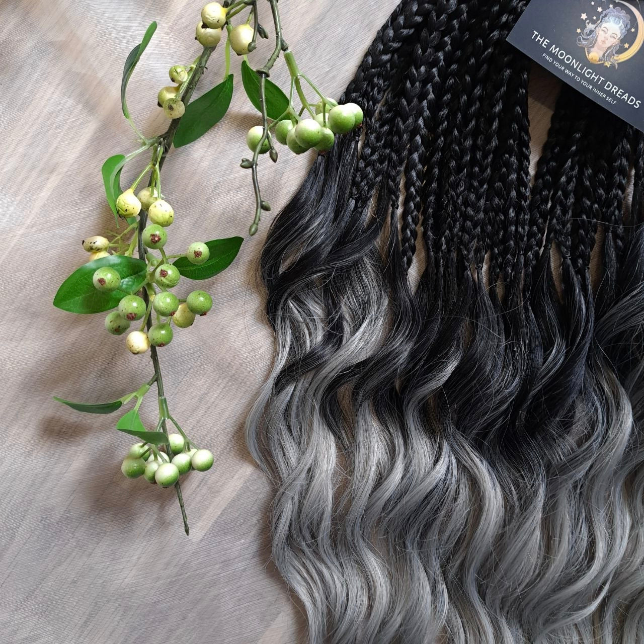 ombre from black to gray BRUSHABLE synthetic DE dreaded curls (regular dreaded, braided middle or push-up)