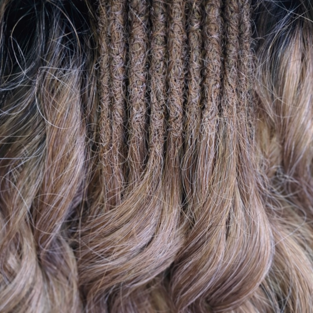 Ombre dark roots, pinky brown soft, lightweight, and reusable 50 double ended regular dreaded brushable curls. Please note: this color is difficult to convey in a photo, which is why there may be some color discrepancies.

Length: ±22-24 inches (55-60 cm)
Dreaded part: ±3-4 inches (8-10 cm)
Weight: ±300 gr (10,6 oz)
