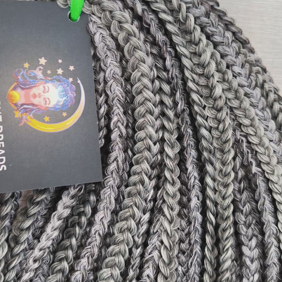 Black Amethyst - 50 double ended ready-to-ship black and silver/grey synthetic 3D/stereo/heart braids. Soft, lightweight, and reusable dark mysterious monochromatic blend. 